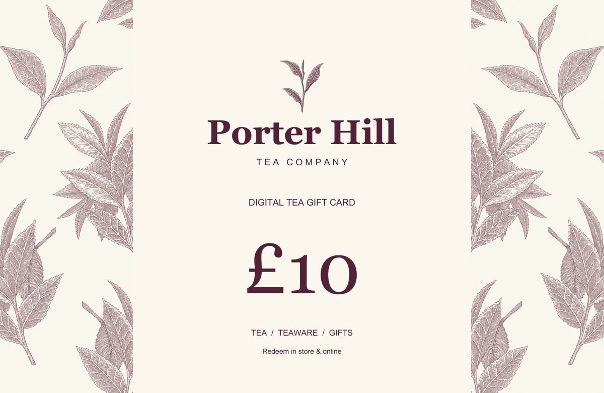 Porter Hill £10 digital gift card using the original repeating botanical brand pattern, with distinct separated illustrations and a clear centre