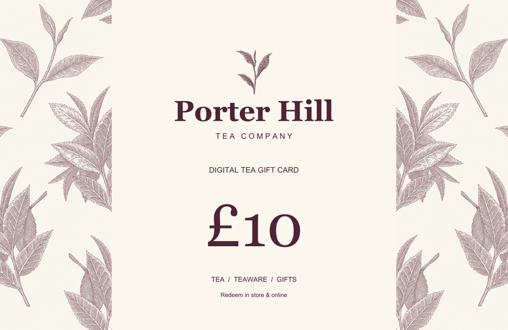 Porter Hill £10 digital gift card using the original repeating botanical brand pattern, with distinct separated illustrations and a clear centre