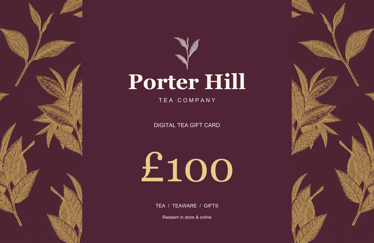 Porter Hill £100 digital gift card using the original repeating botanical brand pattern, with distinct separated illustrations and a clear centre