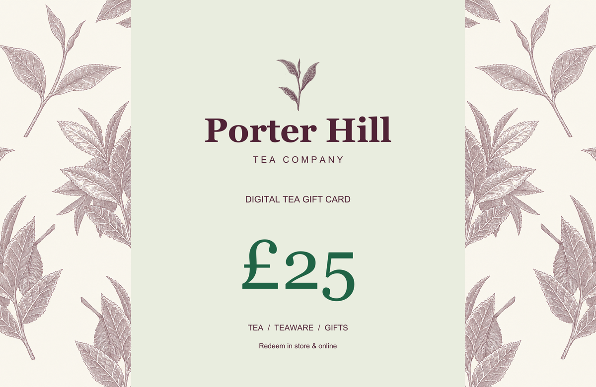 Porter Hill £25 digital gift card using the original repeating botanical brand pattern, with distinct separated illustrations and a clear centre