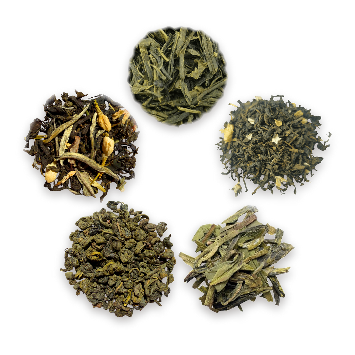 Green Tea Tasting Box: the five loose leaf teas inside