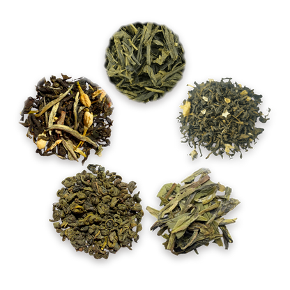 Green Tea Tasting Box: the five loose leaf teas inside