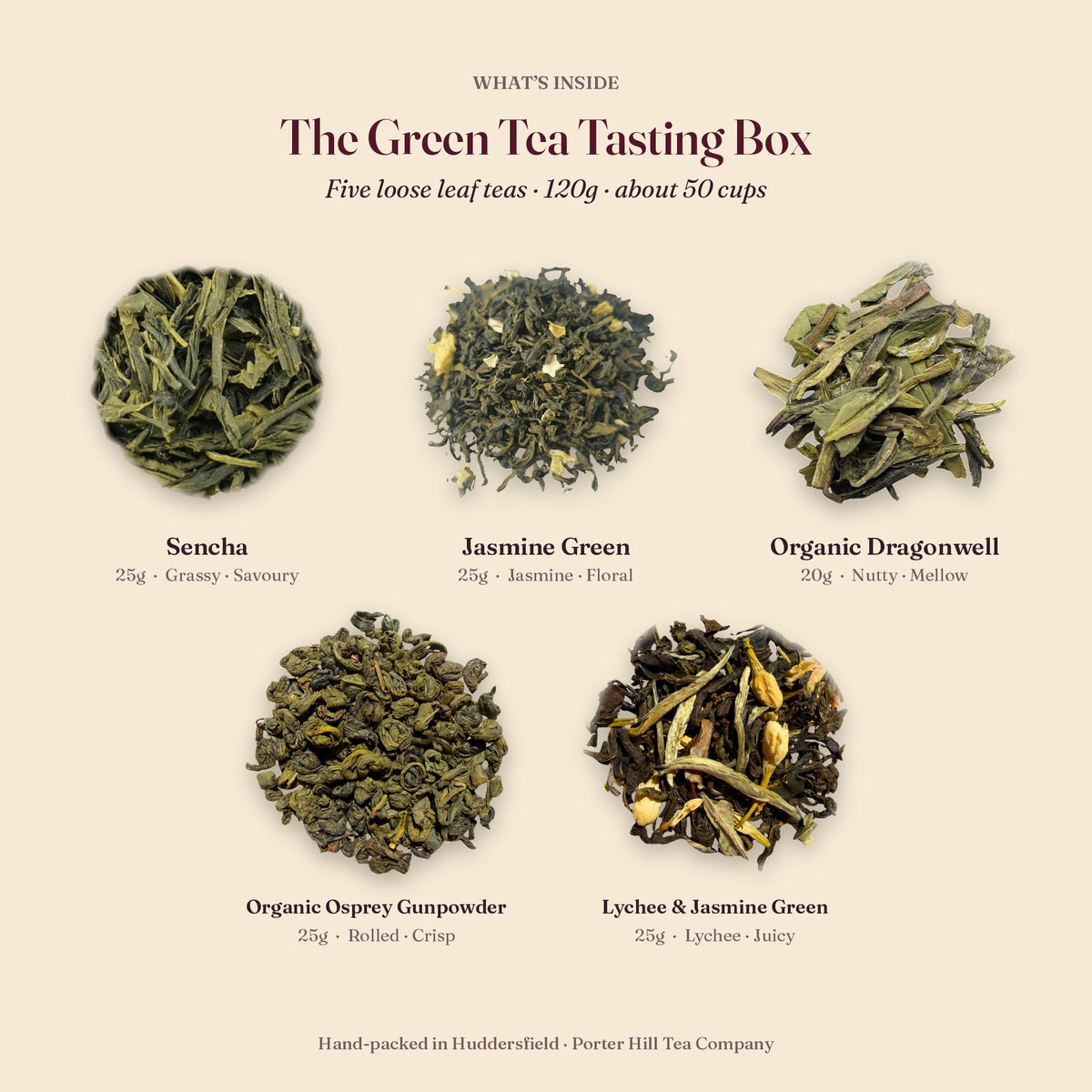 What's inside the Green Tea Tasting Box, with tasting notes
