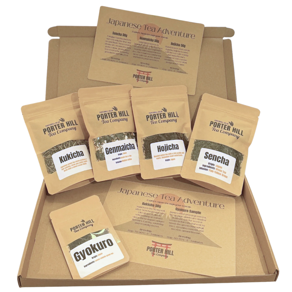 Japanese Green Tea Adventure gift box with Sencha, Genmaicha, Hojicha, Kukicha and a Gyokuro sample