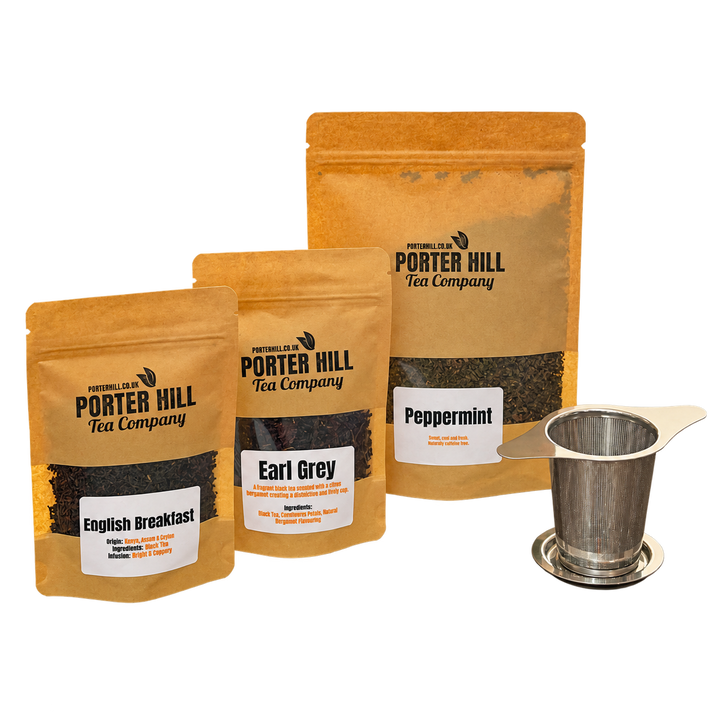 Loose Leaf Tea Starter Set with three teas and basket infuser — product card cutout