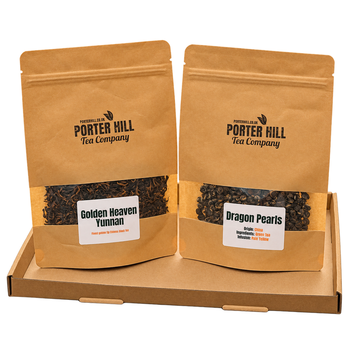 Tea Lover’s Speciality Tea Bundle gift box with two loose-leaf teas — product card cutout