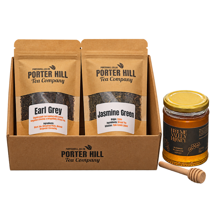 Breakfast Tea and Honey Gift Set with loose-leaf tea and Yorkshire honey — product card cutout