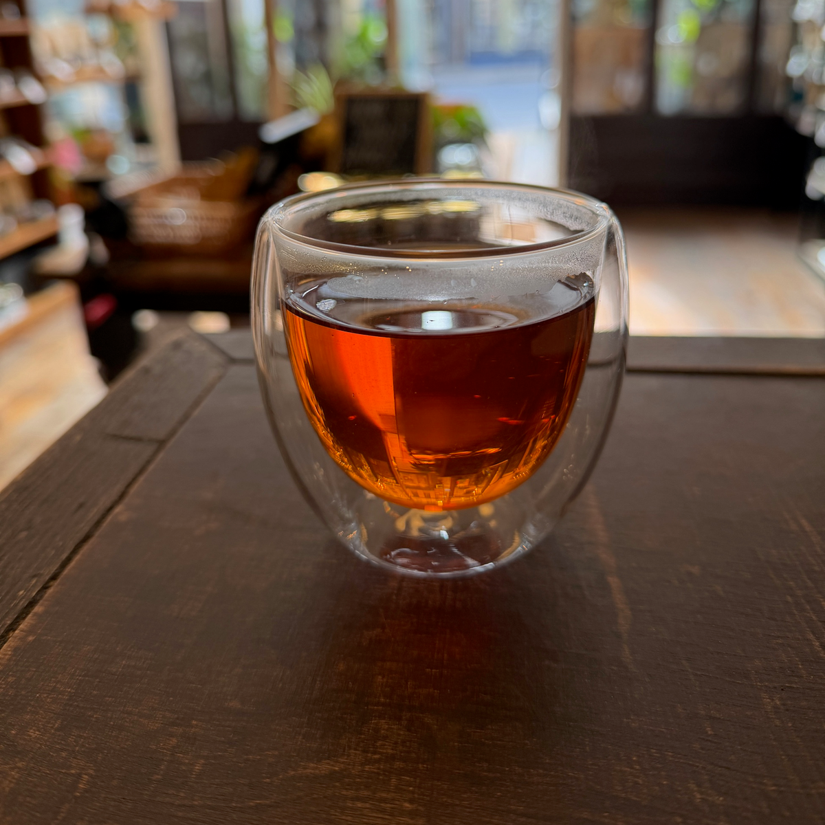 A glass of brewed tea photographed at Porter Hill in Huddersfield