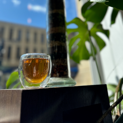 A glass of brewed tea photographed at Porter Hill in Huddersfield