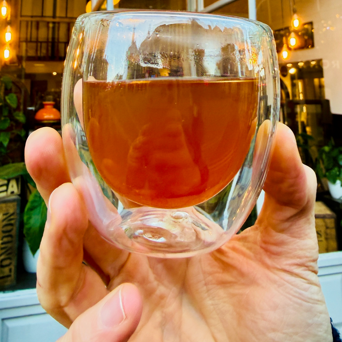 A glass of brewed tea photographed at Porter Hill in Huddersfield