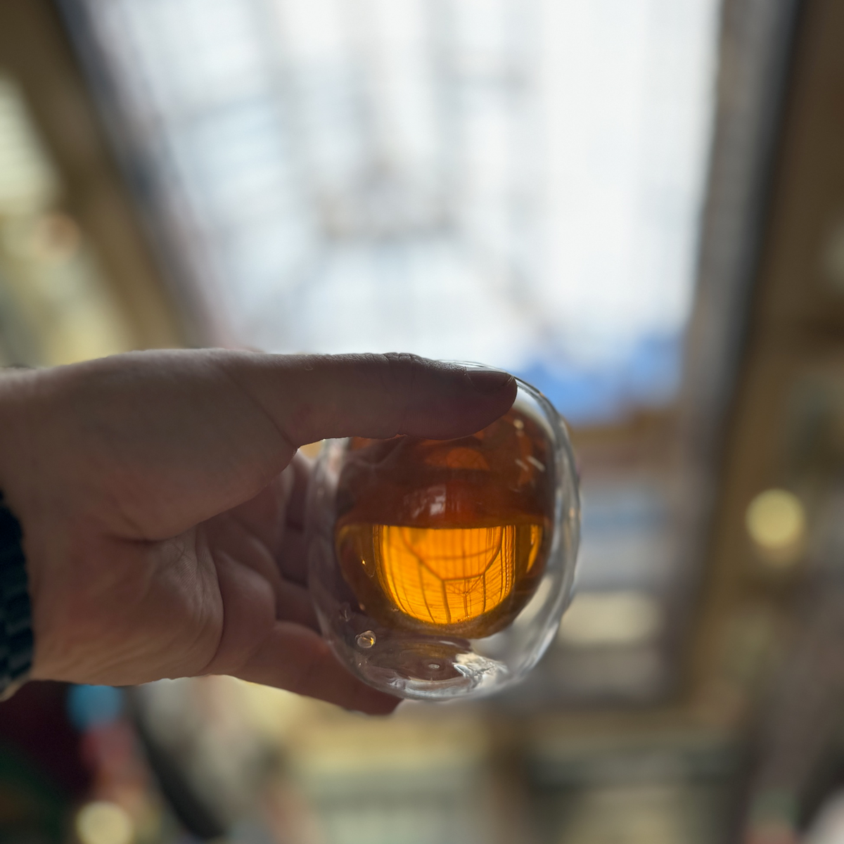 A glass of brewed tea photographed at Porter Hill in Huddersfield