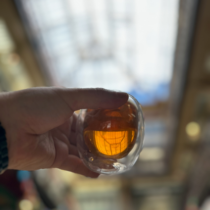 A glass of brewed tea photographed at Porter Hill in Huddersfield