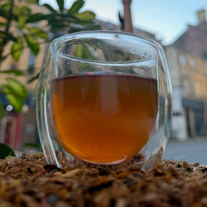 A glass of brewed tea photographed at Porter Hill in Huddersfield