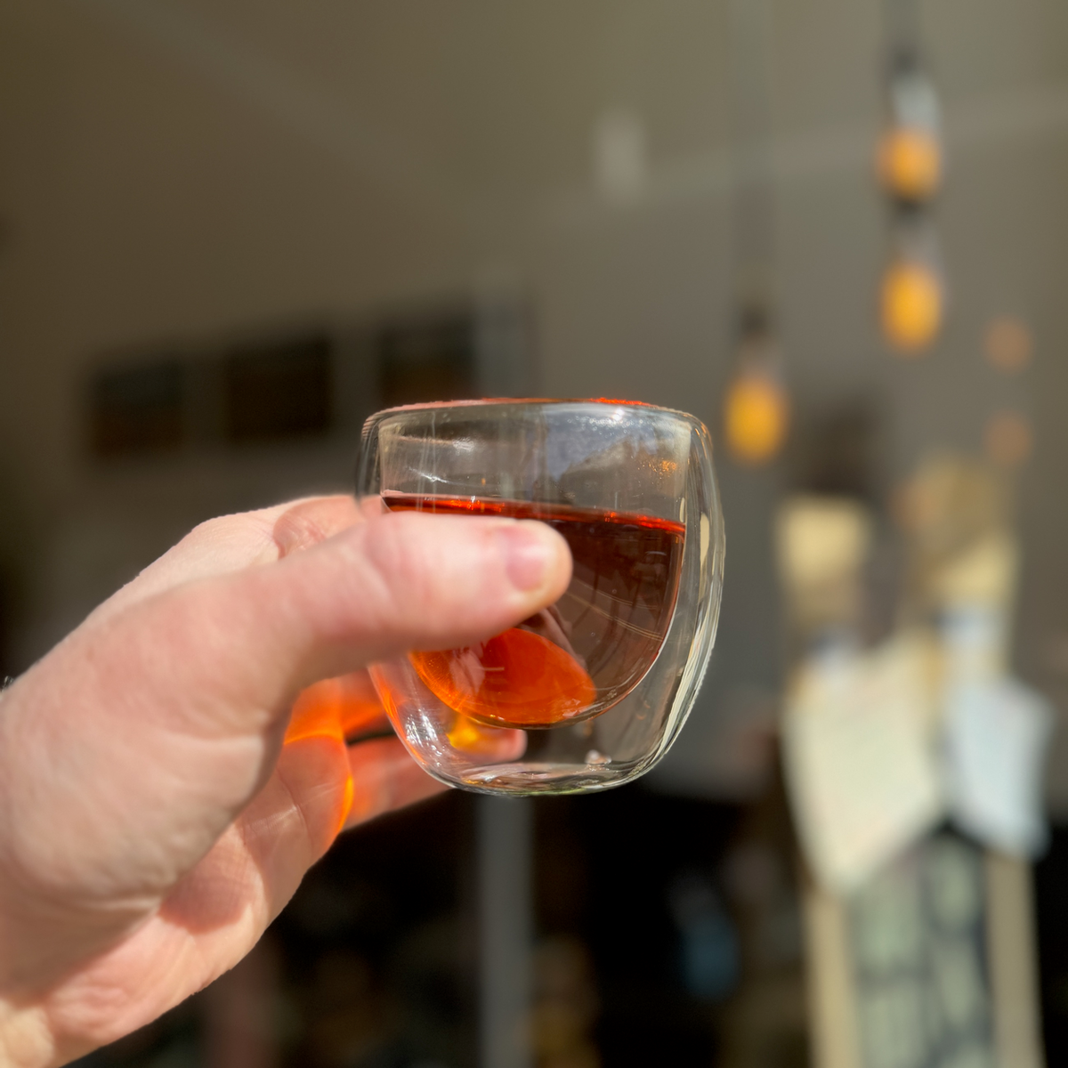 A glass of brewed tea photographed at Porter Hill in Huddersfield