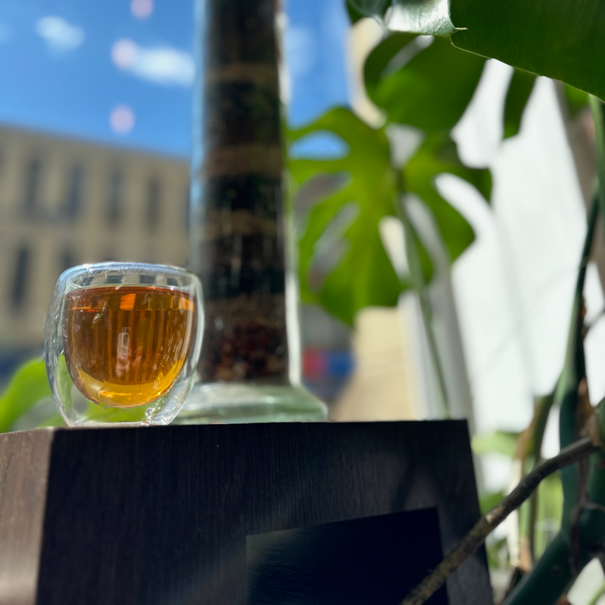 A glass of brewed tea photographed at Porter Hill in Huddersfield
