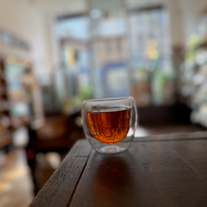 A glass of brewed tea photographed at Porter Hill in Huddersfield