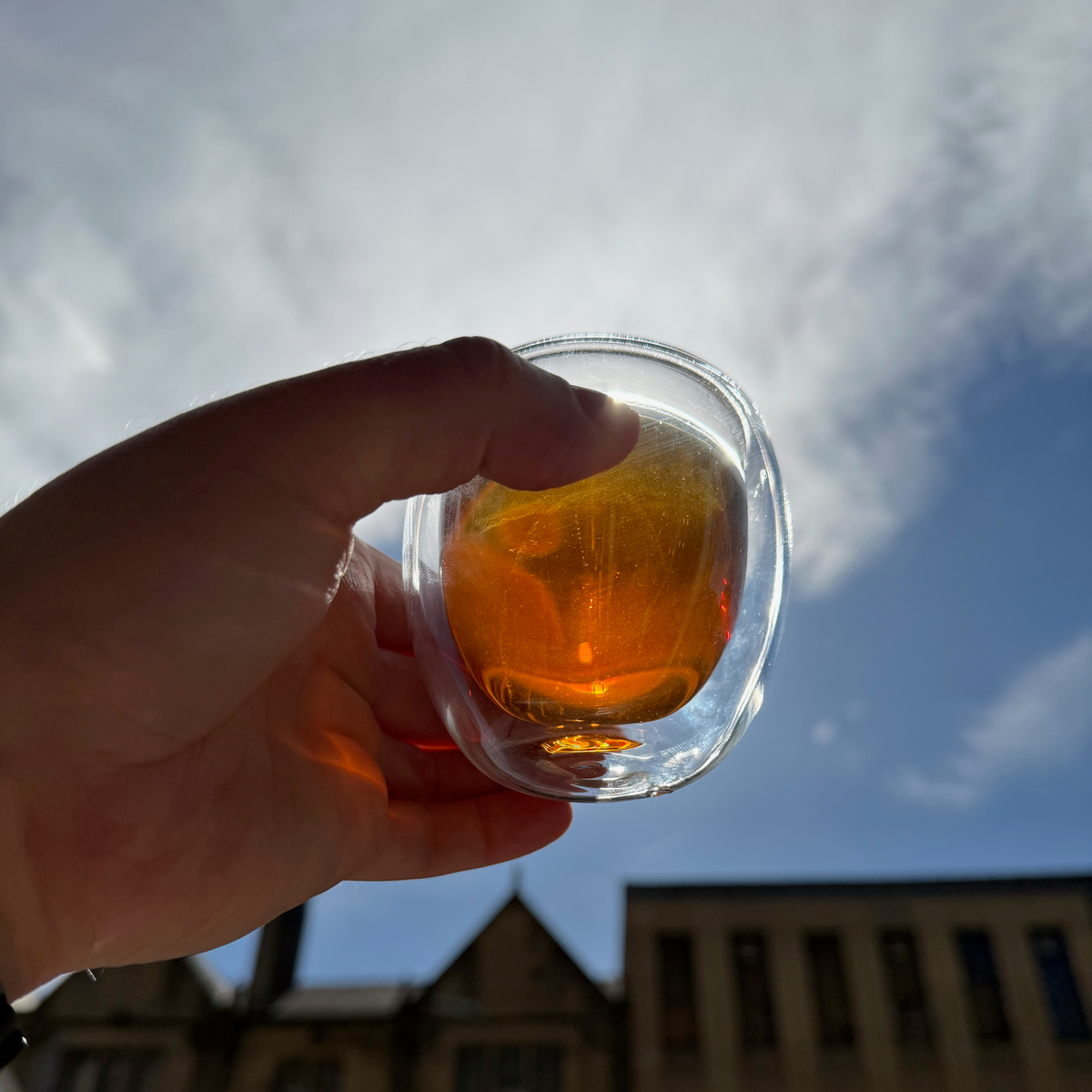 A glass of brewed tea photographed at Porter Hill in Huddersfield