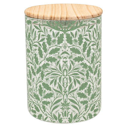 William Morris Acorn canister with wooden lid on transparent background