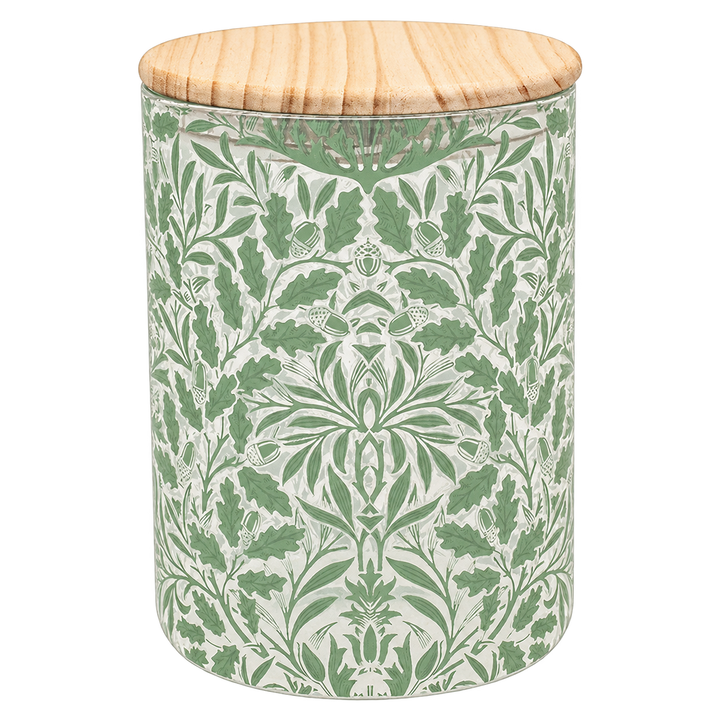 William Morris Acorn canister with wooden lid on transparent background